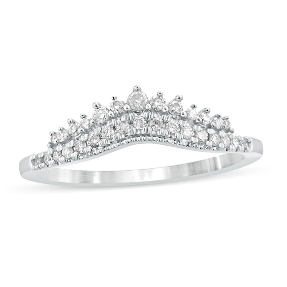 1/5 CT. T.w. Diamond Crown Contour Vintage-Style Anniversary Band in 10K White Gold