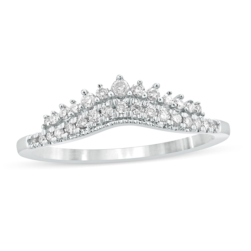 Main Image 1 of 1/5 CT. T.W. Diamond Crown Contour Vintage-Style Anniversary Band in 10K White Gold