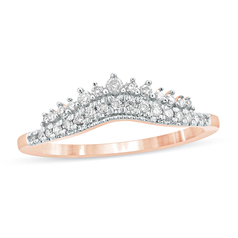 Main Image 1 of 1/5 CT. T.W. Diamond Crown Contour Vintage-Style Anniversary Band in 10K Rose Gold