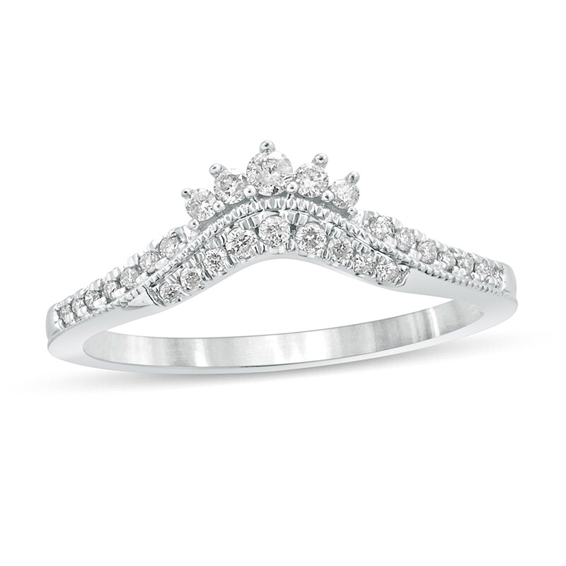 Main Image 1 of 1/5 CT. T.W. Diamond Tiara Contour Vintage-Style Wedding Band in 10K White Gold