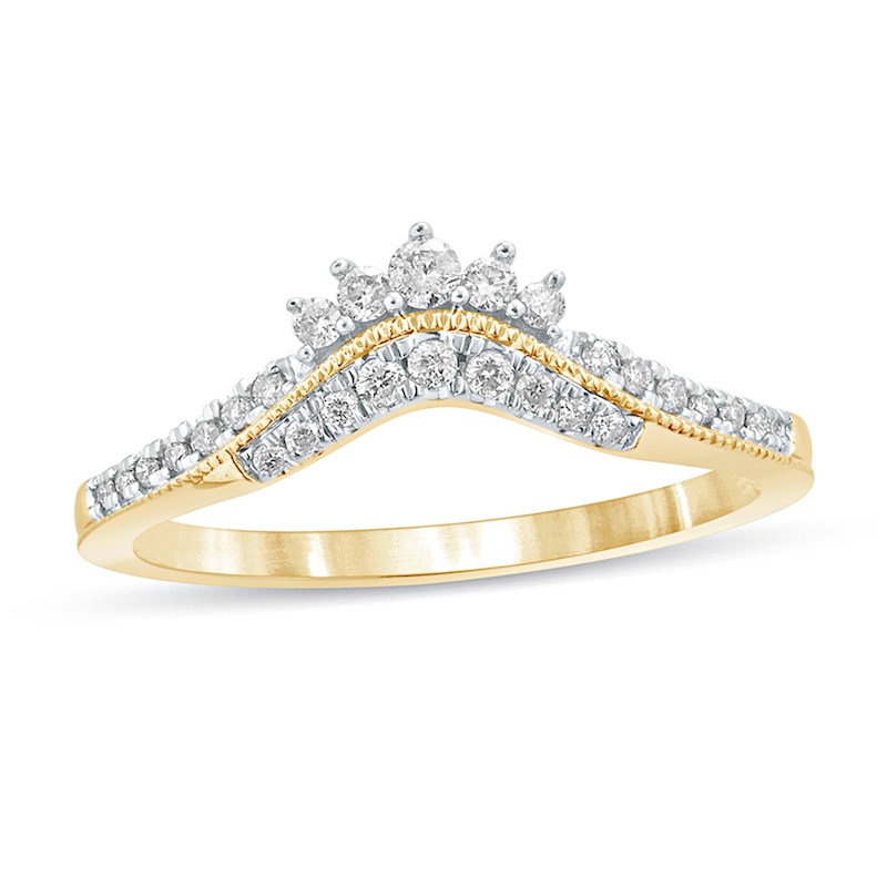Main Image 1 of 1/5 CT. T.W. Diamond Tiara Contour Vintage-Style Wedding Band in 10K Gold