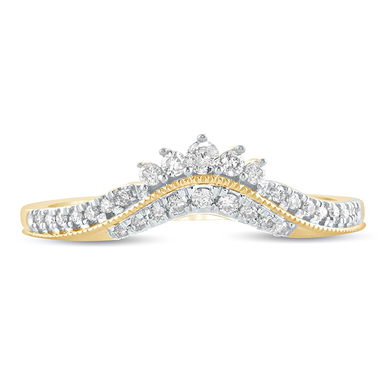 Main Image 4 of 1/5 CT. T.W. Diamond Tiara Contour Vintage-Style Wedding Band in 10K Gold