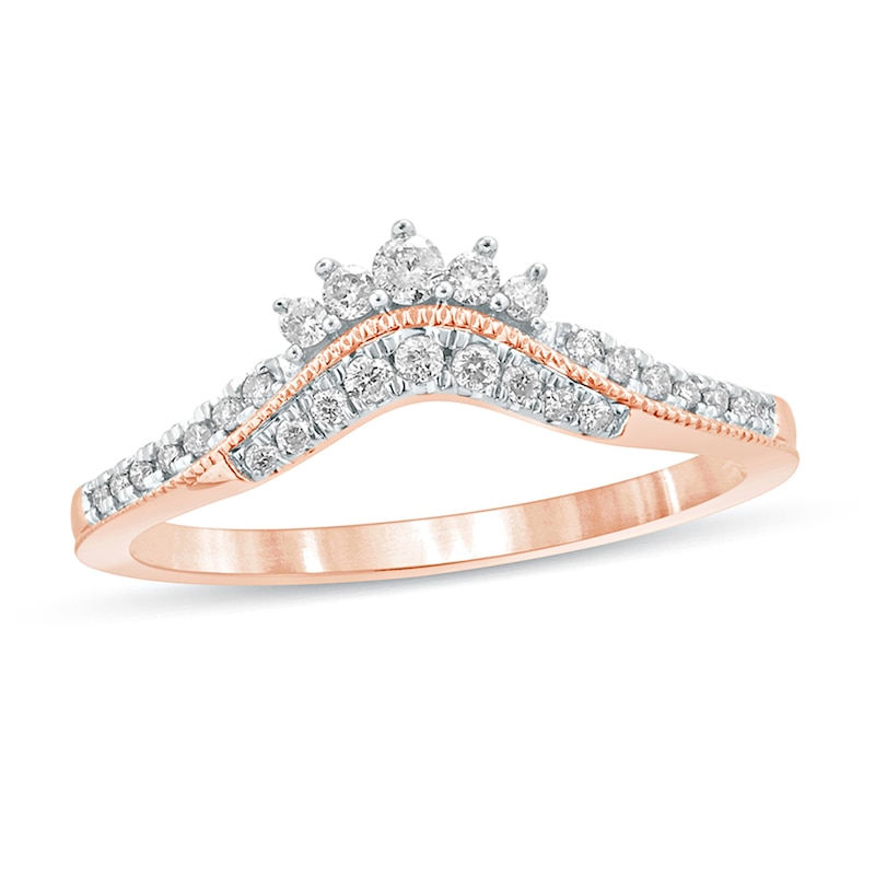 Main Image 1 of 1/5 CT. T.W. Diamond Tiara Contour Vintage-Style Wedding Band in 10K Rose Gold