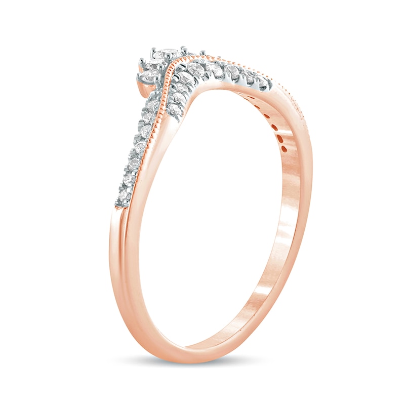 Main Image 2 of 1/5 CT. T.W. Diamond Tiara Contour Vintage-Style Wedding Band in 10K Rose Gold