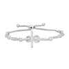 Thumbnail Image 1 of 3/8 CT. T.W. Diamond Sideways Cross with Infinity Bolo Bracelet in Sterling Silver - 9.0"