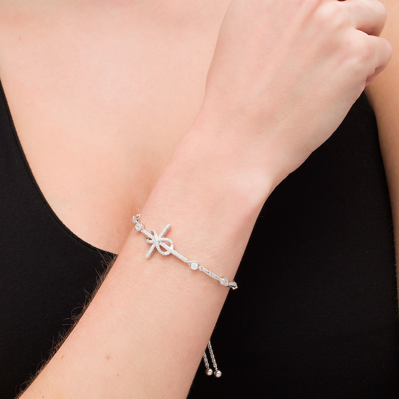 Main Image 2 of 3/8 CT. T.W. Diamond Sideways Cross with Infinity Bolo Bracelet in Sterling Silver - 9.0"