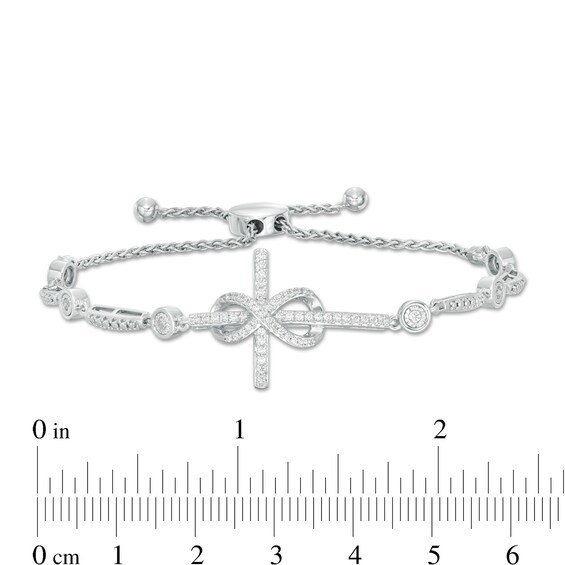 3/8 CT. T.w. Diamond Sideways Cross with Infinity Bolo Bracelet in Sterling Silver - 9.0"