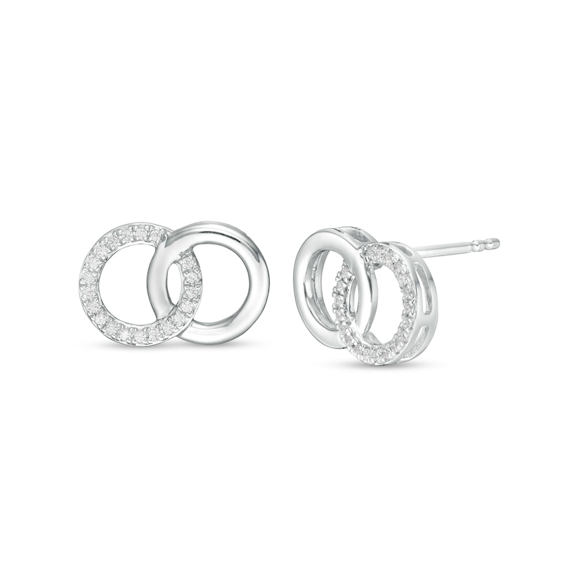 Main Image 1 of 1/8 CT. T.W. Diamond Interlocking Circles Stud Earrings in Sterling Silver