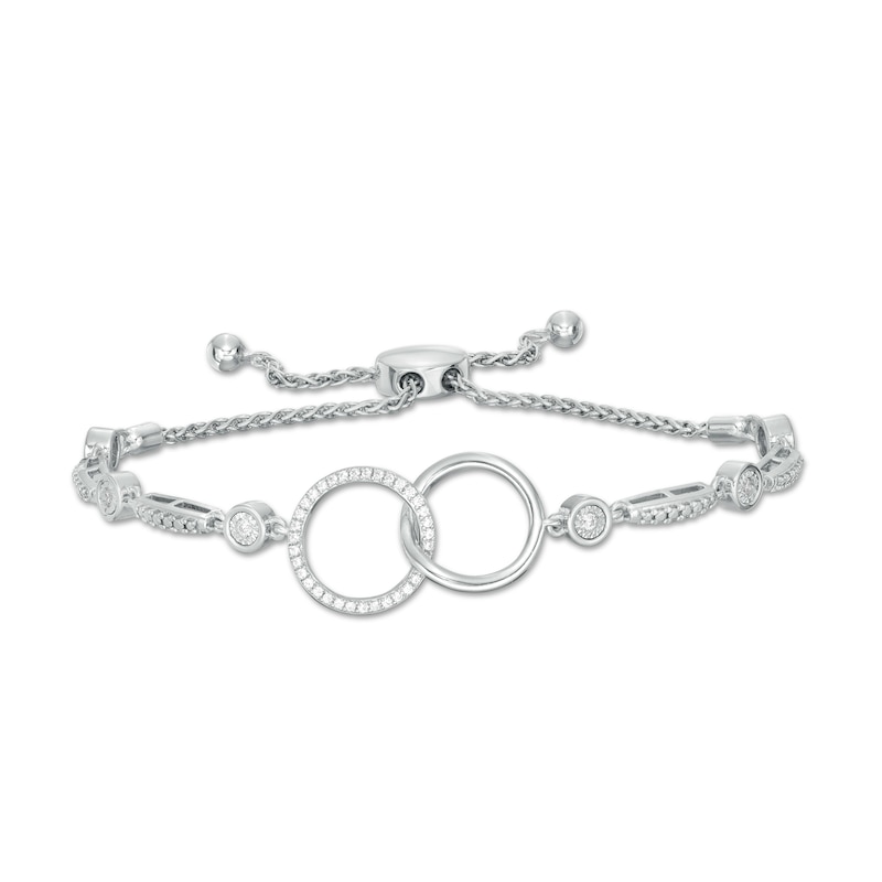 Main Image 1 of 1/4 CT. T.W. Diamond Interlocking Circles Bolo Bracelet in Sterling Silver - 9.0"