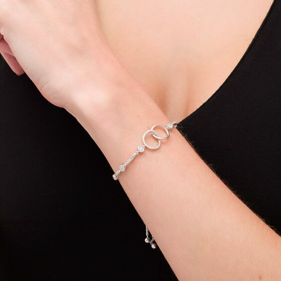 1/4 CT. T.w. Diamond Interlocking Circles Bolo Bracelet in Sterling Silver - 9.0"