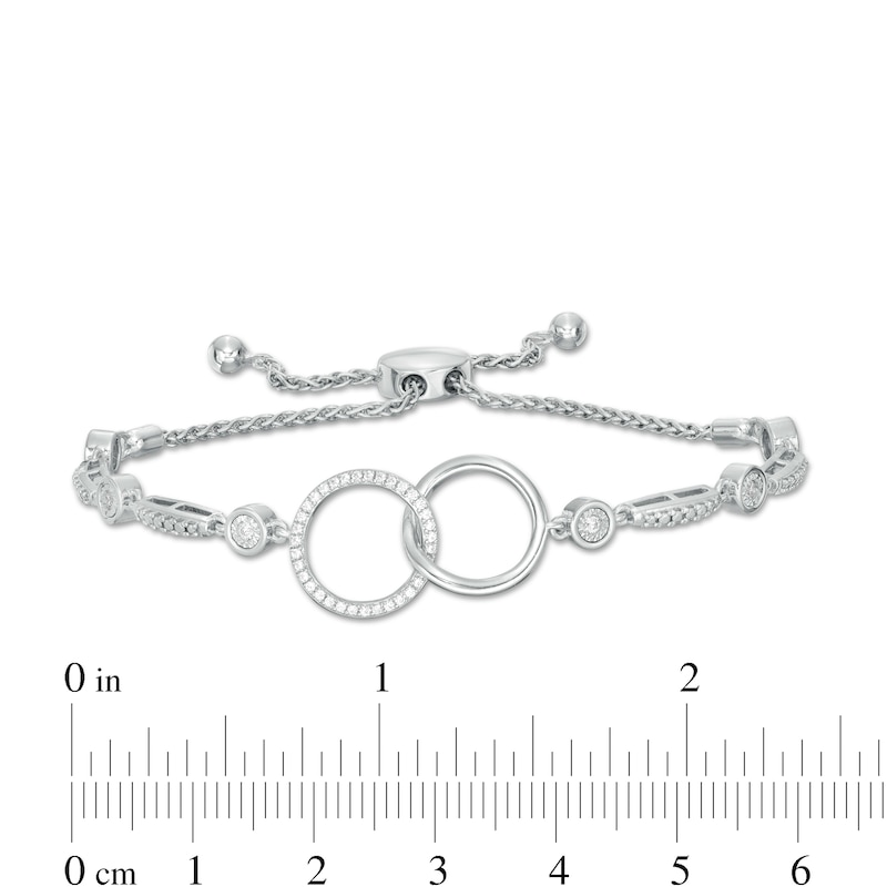 Main Image 3 of 1/4 CT. T.W. Diamond Interlocking Circles Bolo Bracelet in Sterling Silver - 9.0"