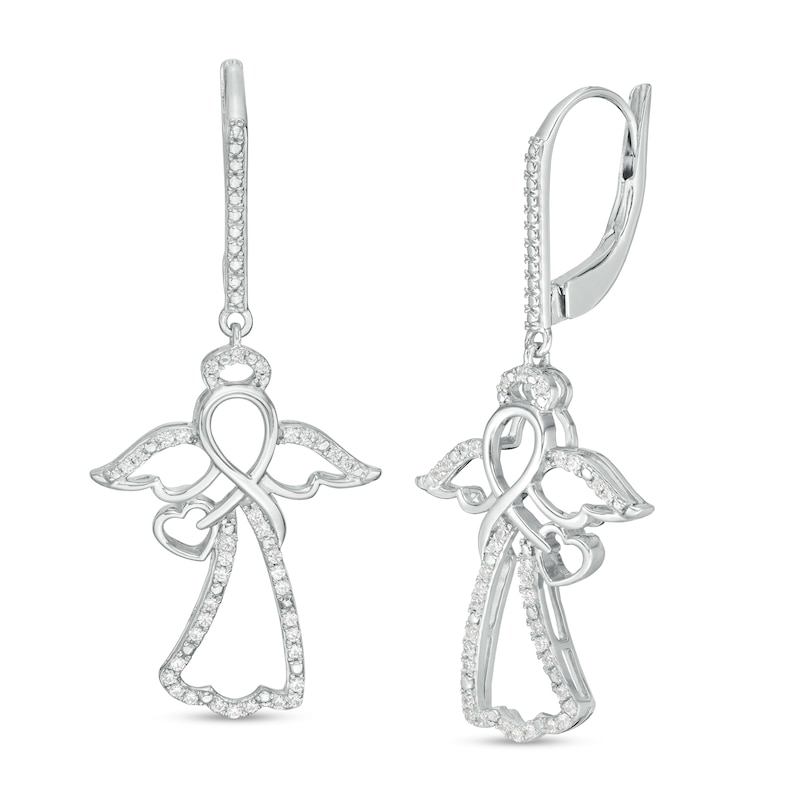 Main Image 1 of 1/4 CT. T.W. Diamond Infinity Angel with Heart Drop Earrings in Sterling Silver
