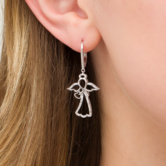 1/4 CT. T.w. Diamond Infinity Angel with Heart Drop Earrings in Sterling Silver