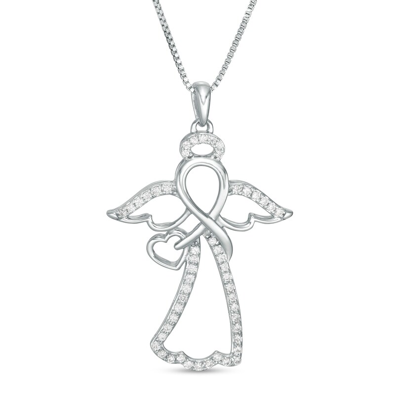 Main Image 1 of 1/4 CT. T.W. Diamond Infinity Angel with Angel Drop Pendant in Sterling Silver