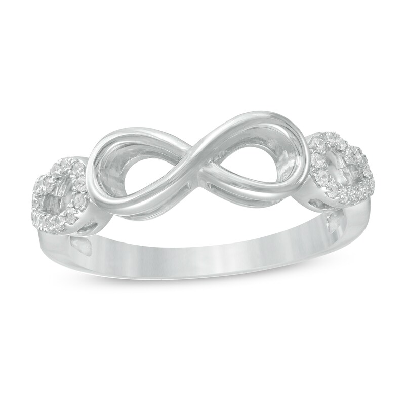 Main Image 1 of 1/8 CT. T.W. Diamond Sideways Infinity Angel Wings Ring in Sterling Silver