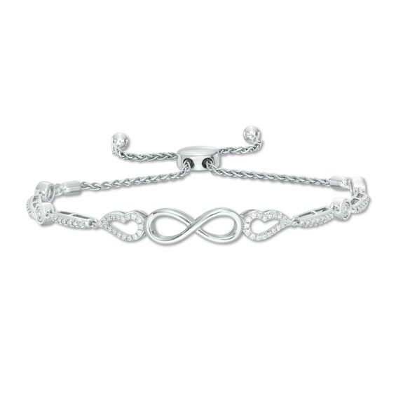 1/4 CT. T.w. Diamond Sideways Infinity Angel Wings Bolo Bracelet in Sterling Silver - 9"