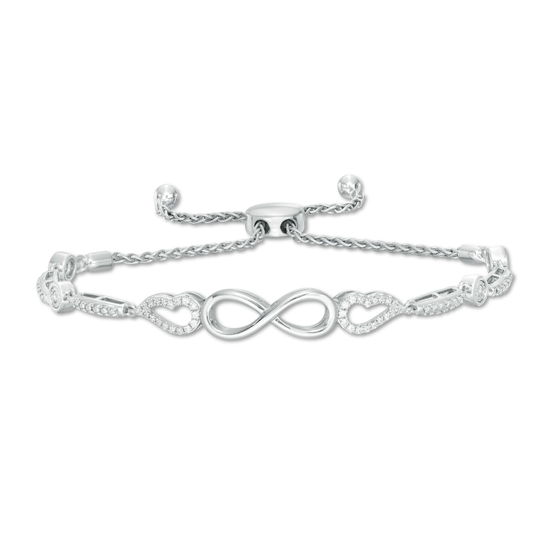 Main Image 1 of 1/4 CT. T.W. Diamond Sideways Infinity Angel Wings Bolo Bracelet in Sterling Silver - 9"