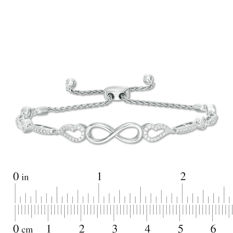 Main Image 3 of 1/4 CT. T.W. Diamond Sideways Infinity Angel Wings Bolo Bracelet in Sterling Silver - 9"
