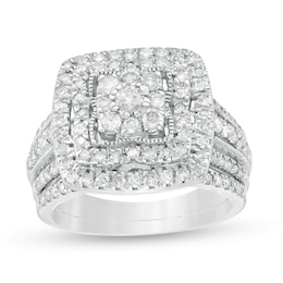 1-1/3 CT. T.W. Multi-Diamond Cushion Frame Multi-Row Bridal Set in 10K White Gold