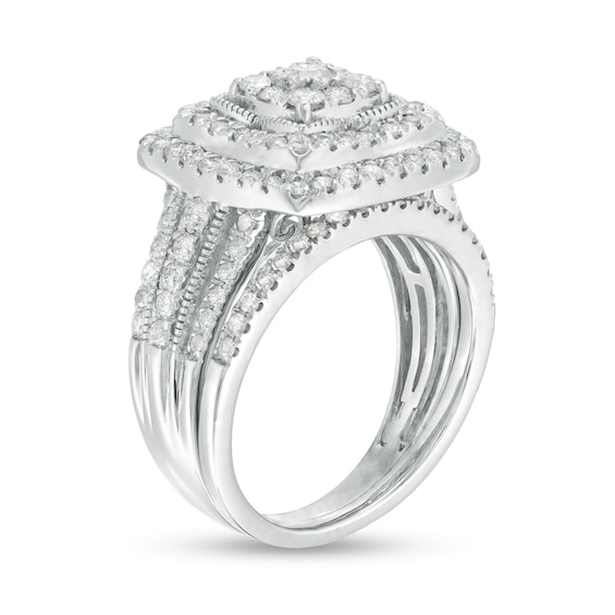 1-1/3 CT. T.w. Multi-Diamond Cushion Frame Multi-Row Bridal Set in 10K White Gold