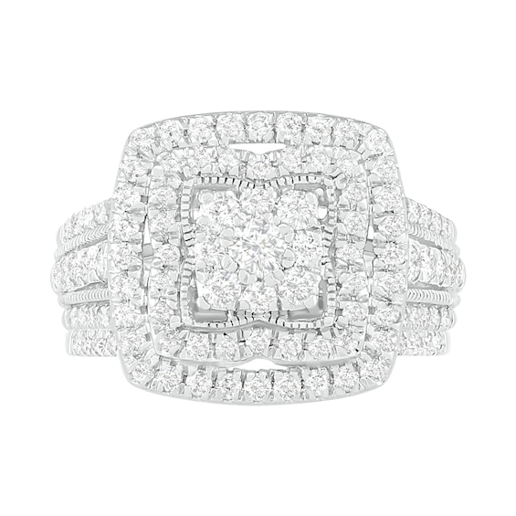1-1/3 CT. T.w. Multi-Diamond Cushion Frame Multi-Row Bridal Set in 10K White Gold