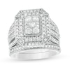 Thumbnail Image 1 of 1-1/3 CT. T.W. Composite Emerald Diamond Rectangle Frame Multi-Row Vintage-Style Bridal Set in 10K White Gold
