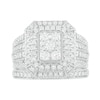1-1/3 CT. T.W. Composite Emerald Diamond Rectangle Frame Multi-Row Vintage-Style Bridal Set in 10K White Gold