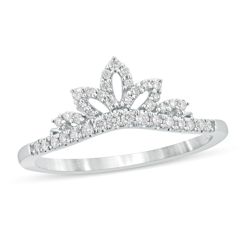 Main Image 1 of 1/5 CT. T.W. Diamond Leaf Tiara Contour Wedding Band in 10K White Gold