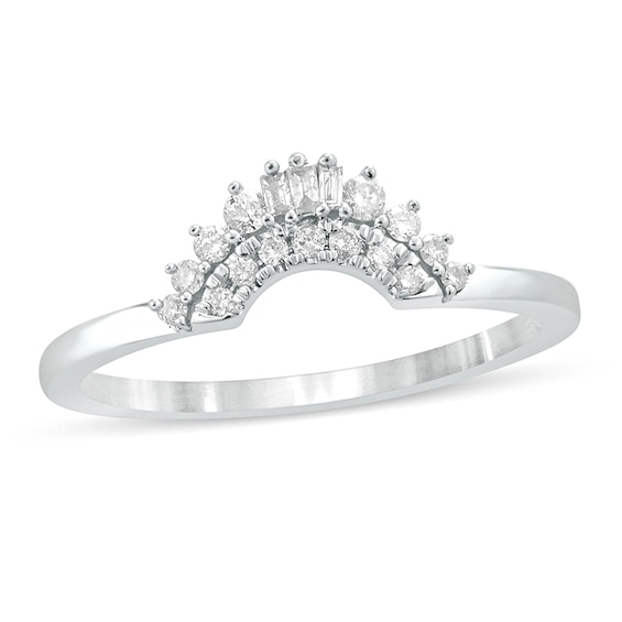 1/6 CT. T.w. Baguette and Round Diamond Contour Wedding Band in 10K White Gold