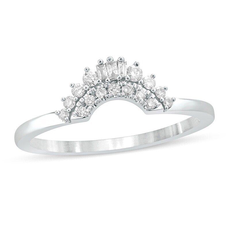Main Image 1 of 1/6 CT. T.W. Baguette and Round Diamond Contour Wedding Band in 10K White Gold