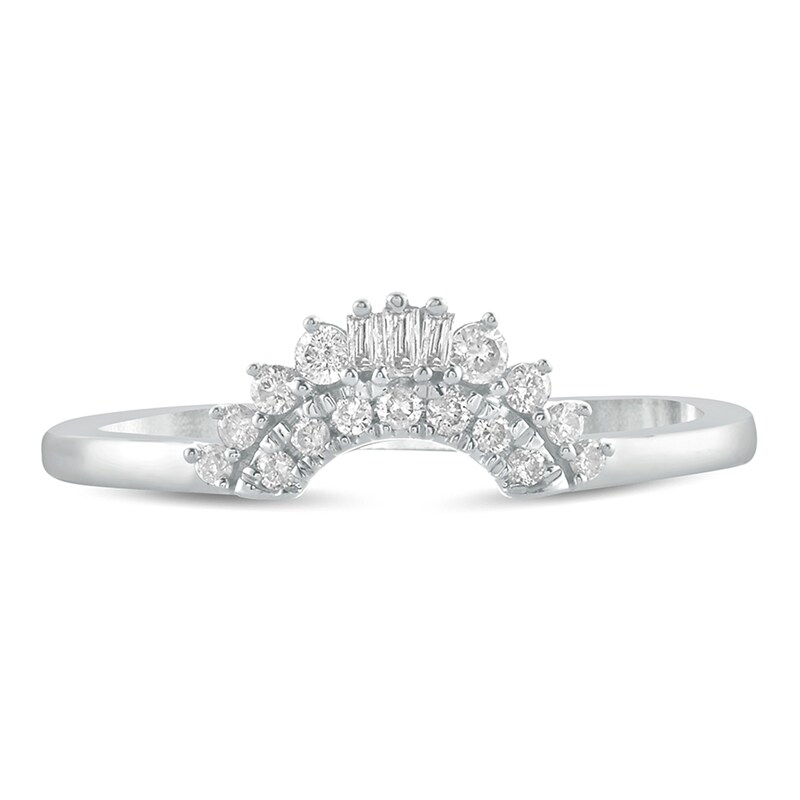 Main Image 3 of 1/6 CT. T.W. Baguette and Round Diamond Contour Wedding Band in 10K White Gold
