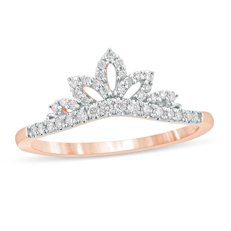 Main Image 1 of 1/5 CT. T.W. Diamond Leaf Tiara Contour Wedding Band in 10K Rose Gold