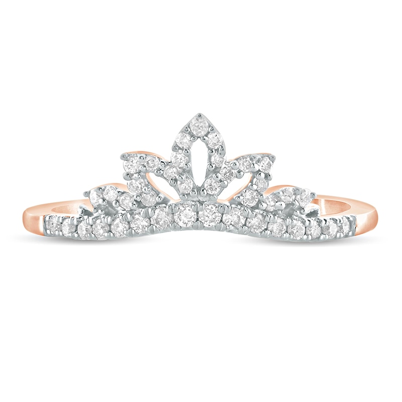 Main Image 3 of 1/5 CT. T.W. Diamond Leaf Tiara Contour Wedding Band in 10K Rose Gold