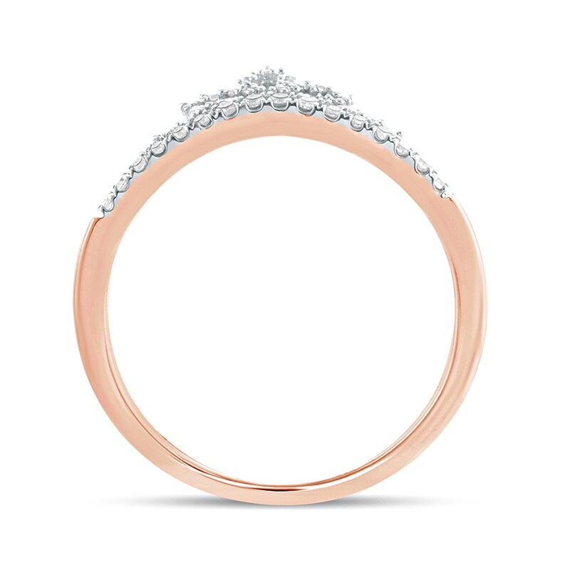 Main Image 4 of 1/5 CT. T.W. Diamond Leaf Tiara Contour Wedding Band in 10K Rose Gold