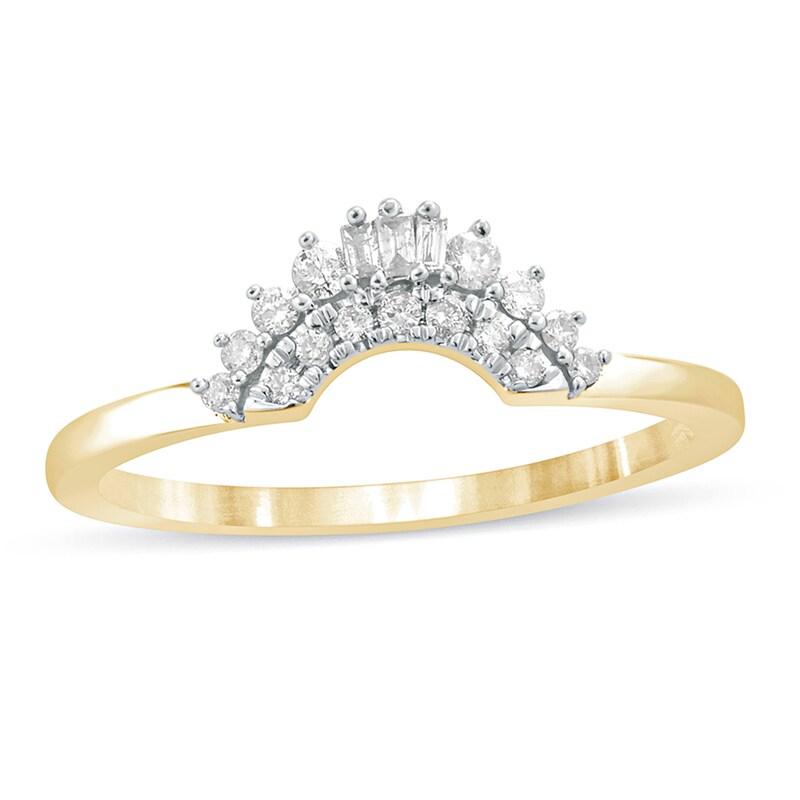 Main Image 1 of 1/6 CT. T.W. Baguette and Round Diamond Contour Wedding Band in 10K Gold