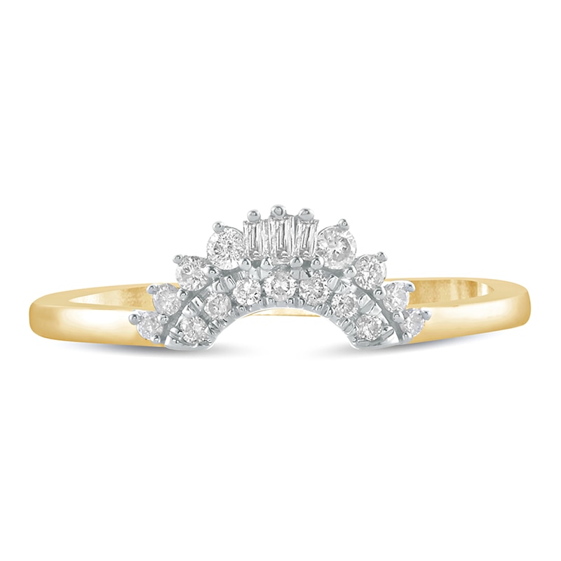Main Image 3 of 1/6 CT. T.W. Baguette and Round Diamond Contour Wedding Band in 10K Gold