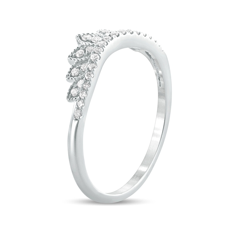 Main Image 2 of 1/6 CT. T.W. Diamond Leaf Crown Contour Vintage-Style Wedding Band in 10K White Gold