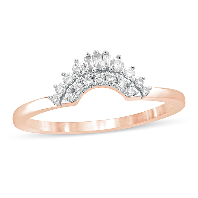Main Image 1 of 1/6 CT. T.W. Baguette and Round Diamond Contour Wedding Band in 10K Rose Gold