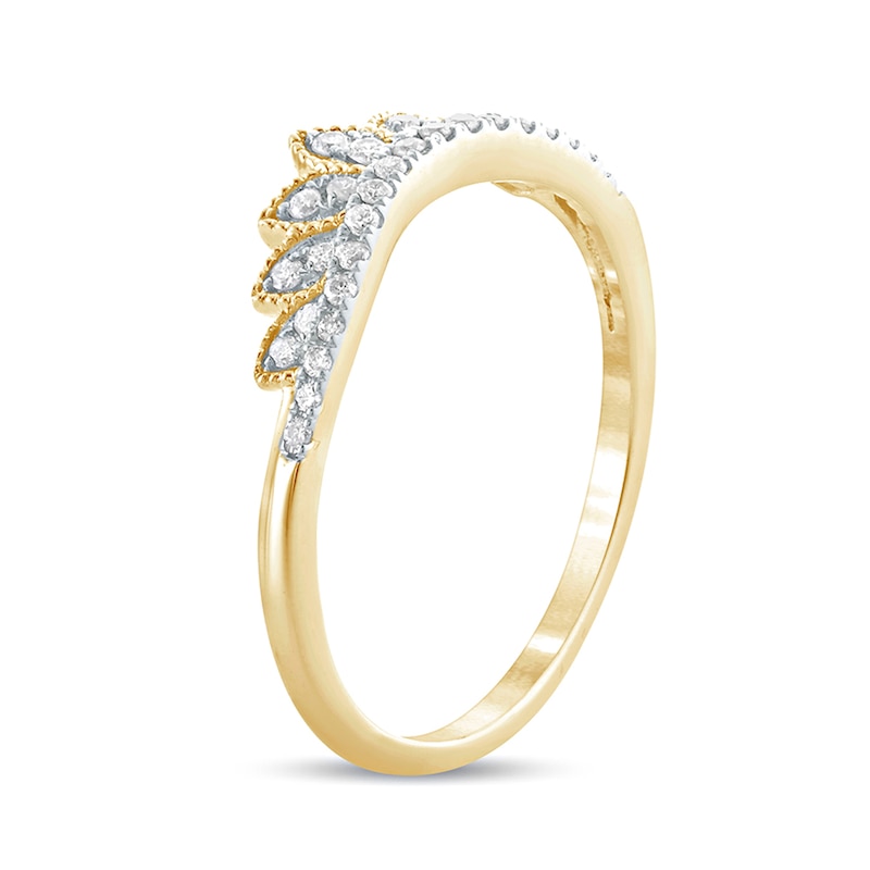 Main Image 2 of 1/6 CT. T.W. Diamond Leaf Crown Contour Vintage-Style Wedding Band in 10K Gold