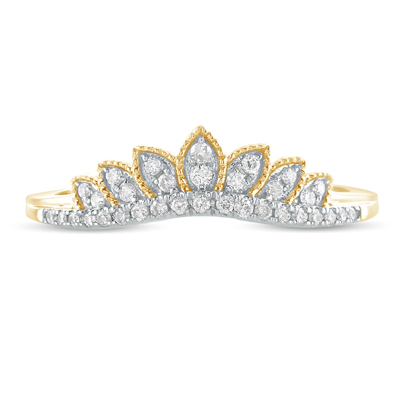 Main Image 4 of 1/6 CT. T.W. Diamond Leaf Crown Contour Vintage-Style Wedding Band in 10K Gold