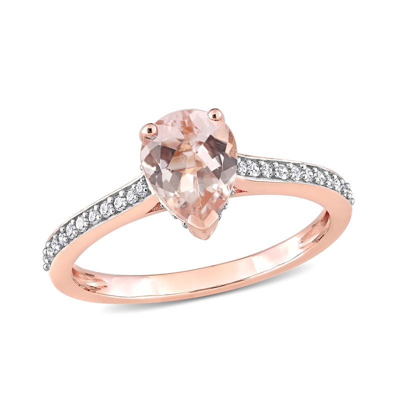 Pear-Shaped Morganite and 1/8 CT. T.W. Diamond Ring in 10K Rose Gold