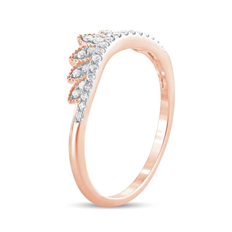 Main Image 2 of 1/6 CT. T.W. Diamond Leaf Crown Contour Vintage-Style Wedding Band in 10K Rose Gold
