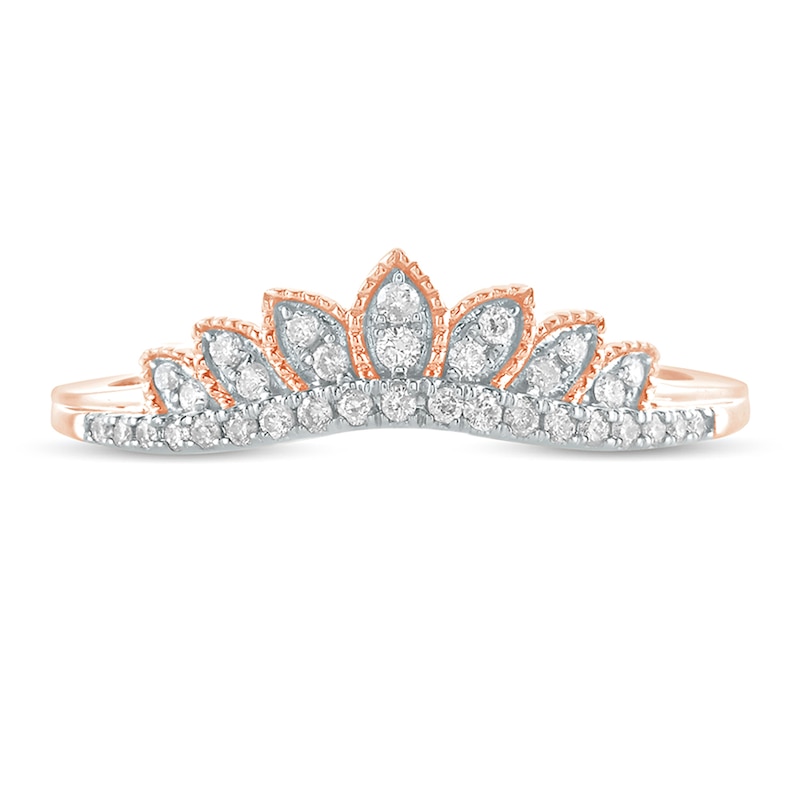 Main Image 3 of 1/6 CT. T.W. Diamond Leaf Crown Contour Vintage-Style Wedding Band in 10K Rose Gold