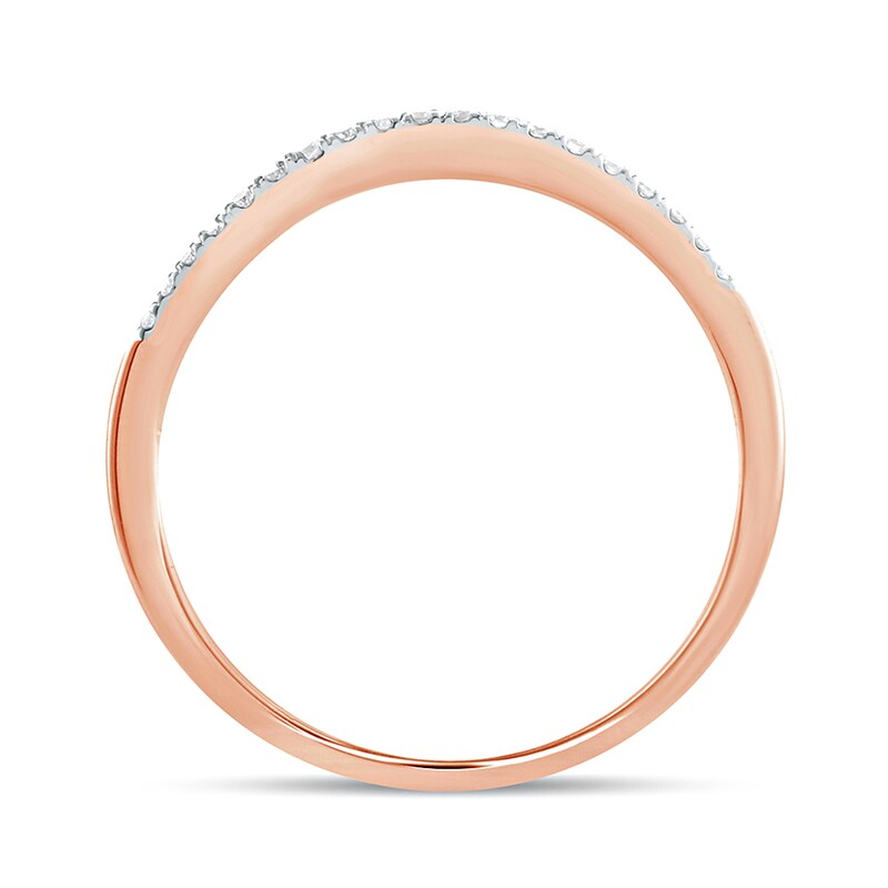 Main Image 4 of 1/6 CT. T.W. Diamond Leaf Crown Contour Vintage-Style Wedding Band in 10K Rose Gold