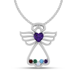 Mother's Heart-Shaped Birthstone Angel Family Pendant (2-6 Stones)