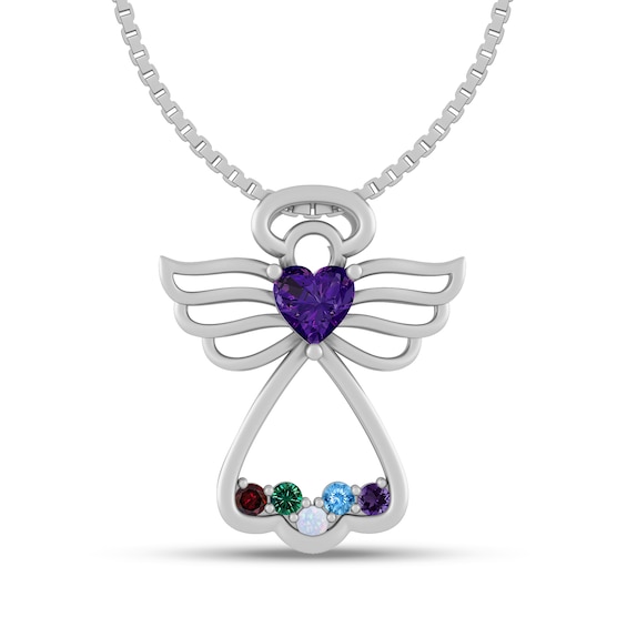 Mother's Heart-Shaped Birthstone Angel Family Pendant (2-6 Stones)