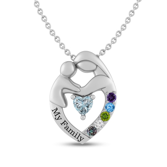 Birthstone Engravable Motherly Love Pendant (2-6 Stones and 1 Line)