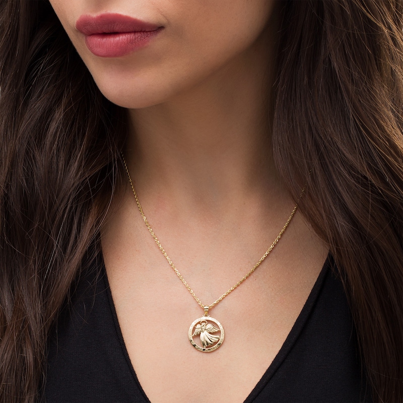 Main Image 2 of Exclusive Etched Guardian "ANGEL OF HOPE" and Hearts Open Circle with Angel Pendant in 10K Gold