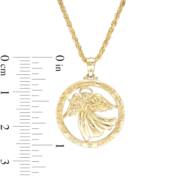 Exclusive Etched Guardian "Angel OF Hope" and Hearts Open Circle with Angel Pendant in 10K Gold