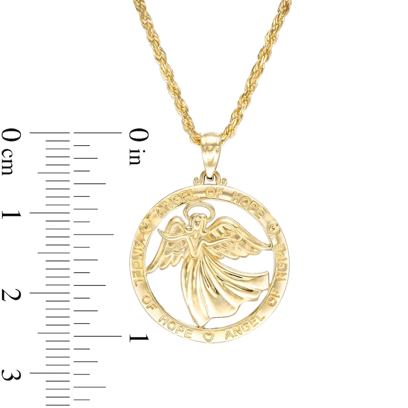 Main Image 3 of Exclusive Etched Guardian "ANGEL OF HOPE" and Hearts Open Circle with Angel Pendant in 10K Gold